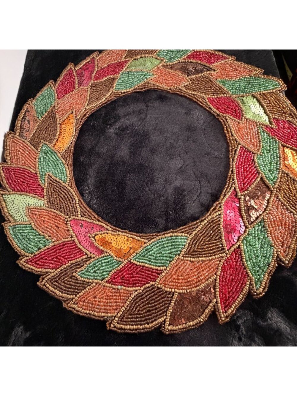 Pier 1 Beaded Fall Thanksgiving Leaf Wreath Table Decor Mat Centerpiece Decor